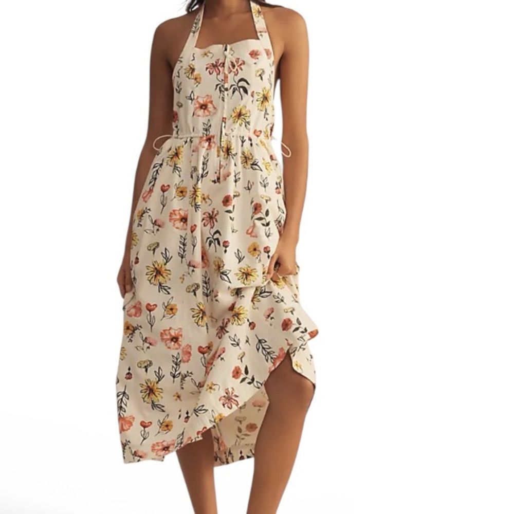 Anthropologie Daily Practice Relaxed Midi Dress Floral Cotton Womens Size Small